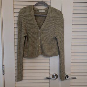 Everlane The Ribbed Cardigan in Cotton Linen, Eucalyptus, M